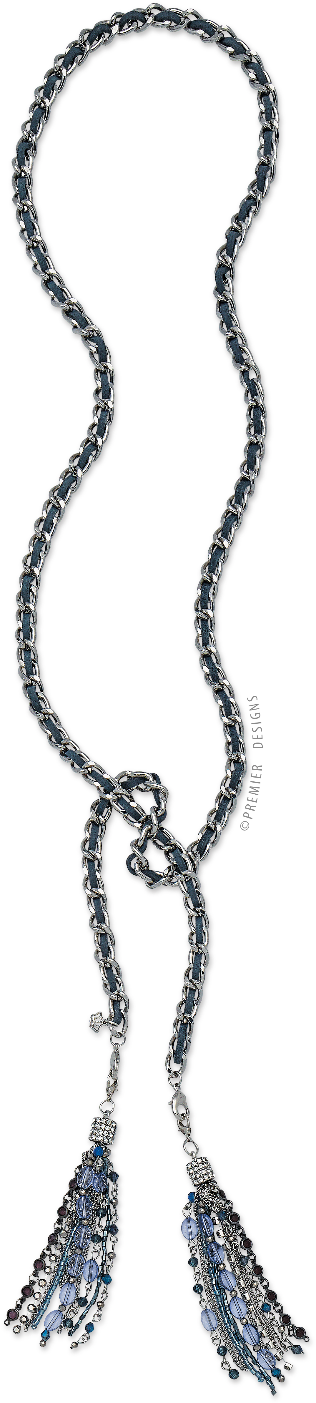 A Navy Suede Cord Woven Through Chain Links Offers - Necklace (2074x5015), Png Download