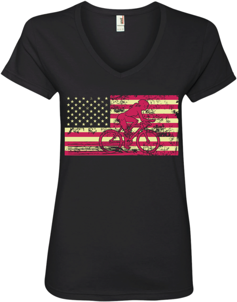 Female Cyclist Silhouette On The American Flag Ladies' - Shirt (1024x1024), Png Download