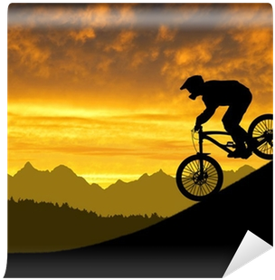 Silhouette Of The Cyclist On Downhill Bike At Sunset - Downhill Bei Sonnenuntergang (400x400), Png Download