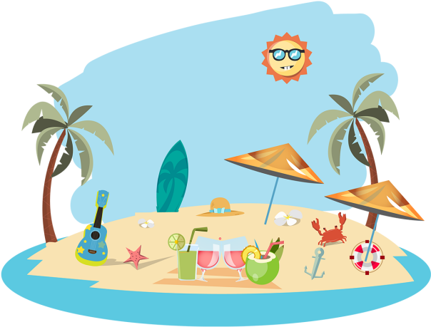 Summer Beach With Summer Elements Illustration, Summer, - Иллюстрация Лето (640x640), Png Download
