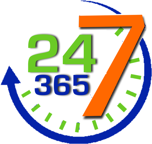 24 Hours In A Day - 7 24 365 Png (569x569), Png Download