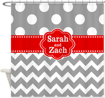 Gray Red Dots Chevron Personalized Shower Curtain On - Gray Red Dots Chevron Personalized Shower Curtain (460x460), Png Download