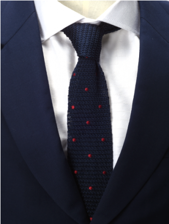 Navy W/red Dots Knitted Tie - Necktie (750x450), Png Download
