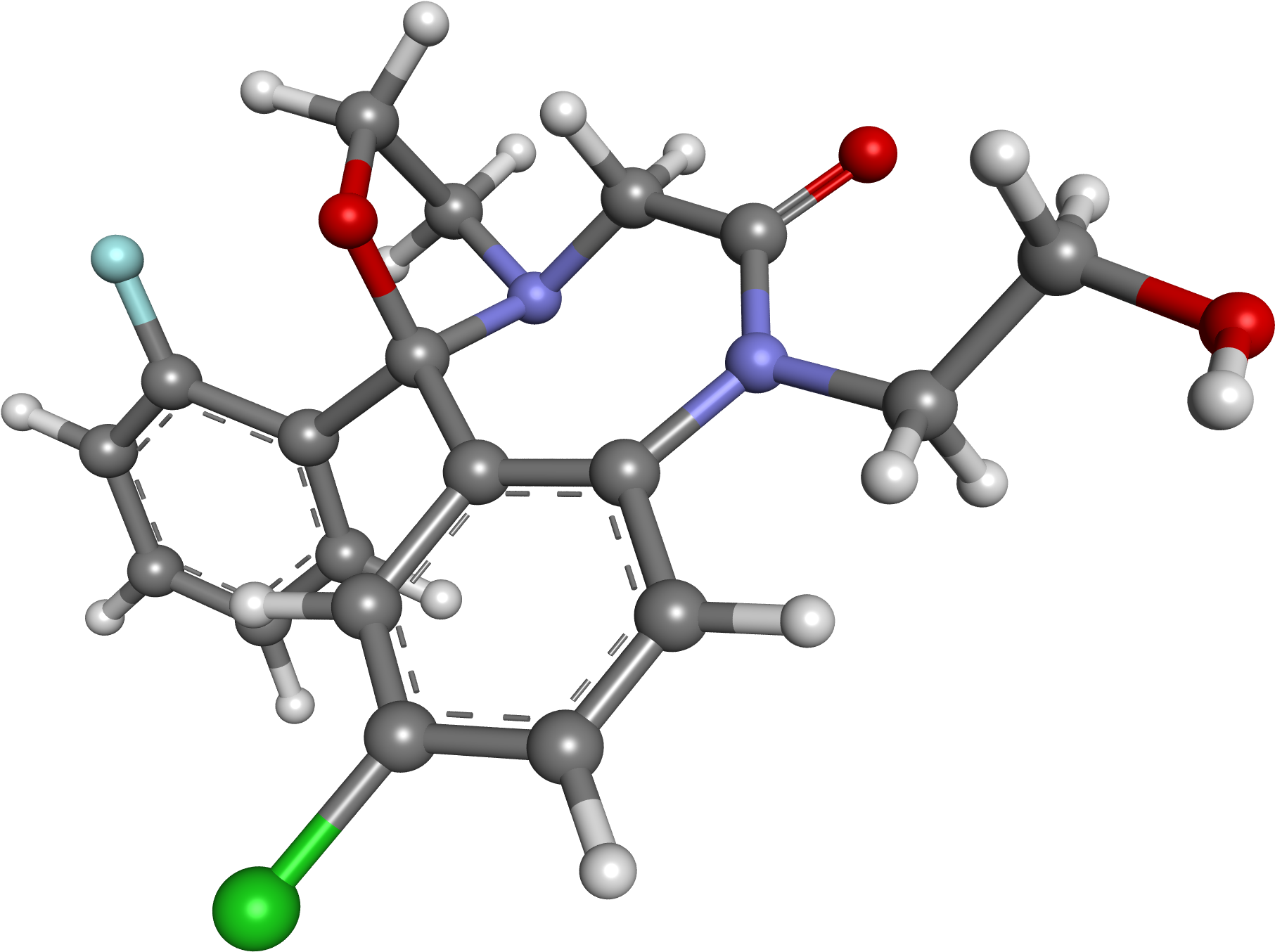 Flutazolam Ball And Stick - Portable Network Graphics (2000x1440), Png Download
