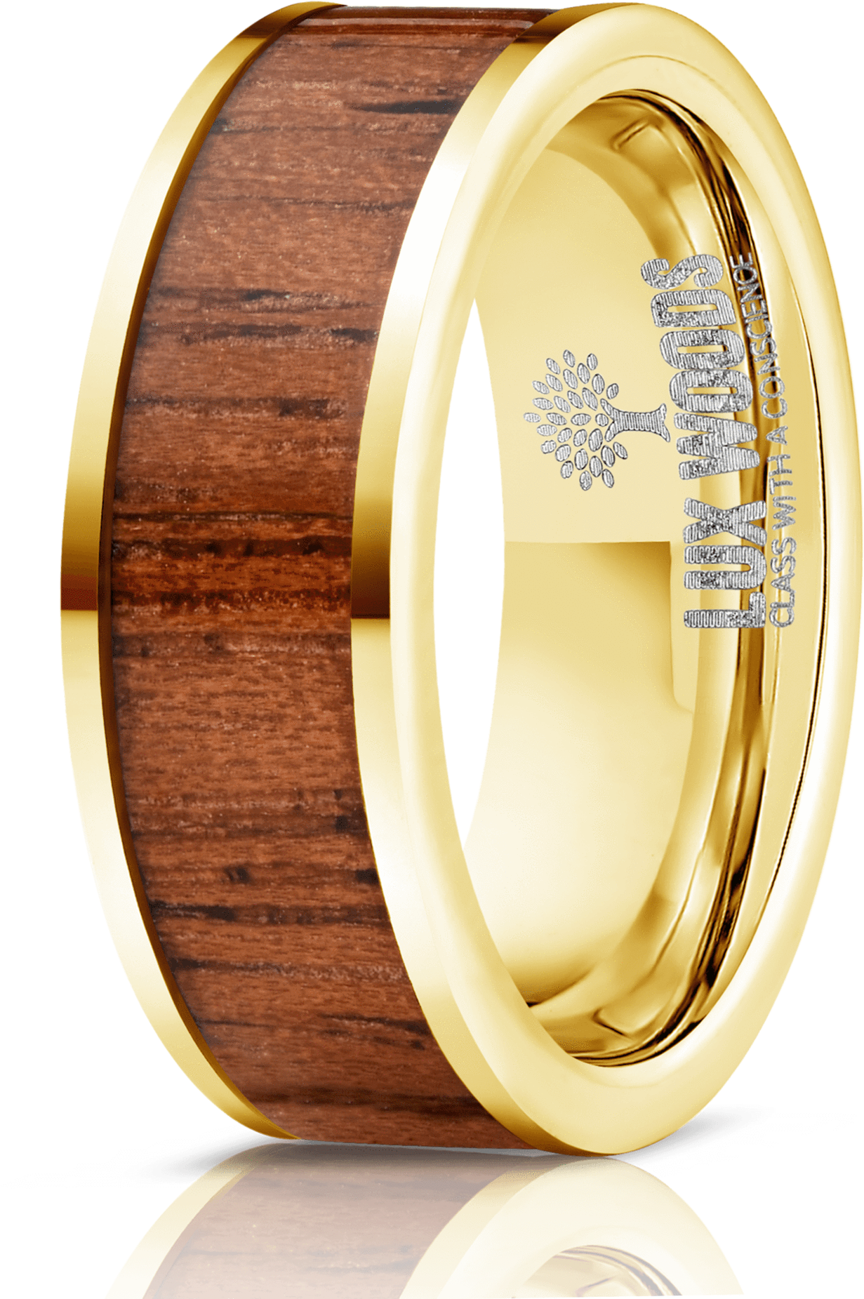 Wood Ring Yellow Gold Electroplated Finish Tungsten - Colored Gold (2048x2048), Png Download