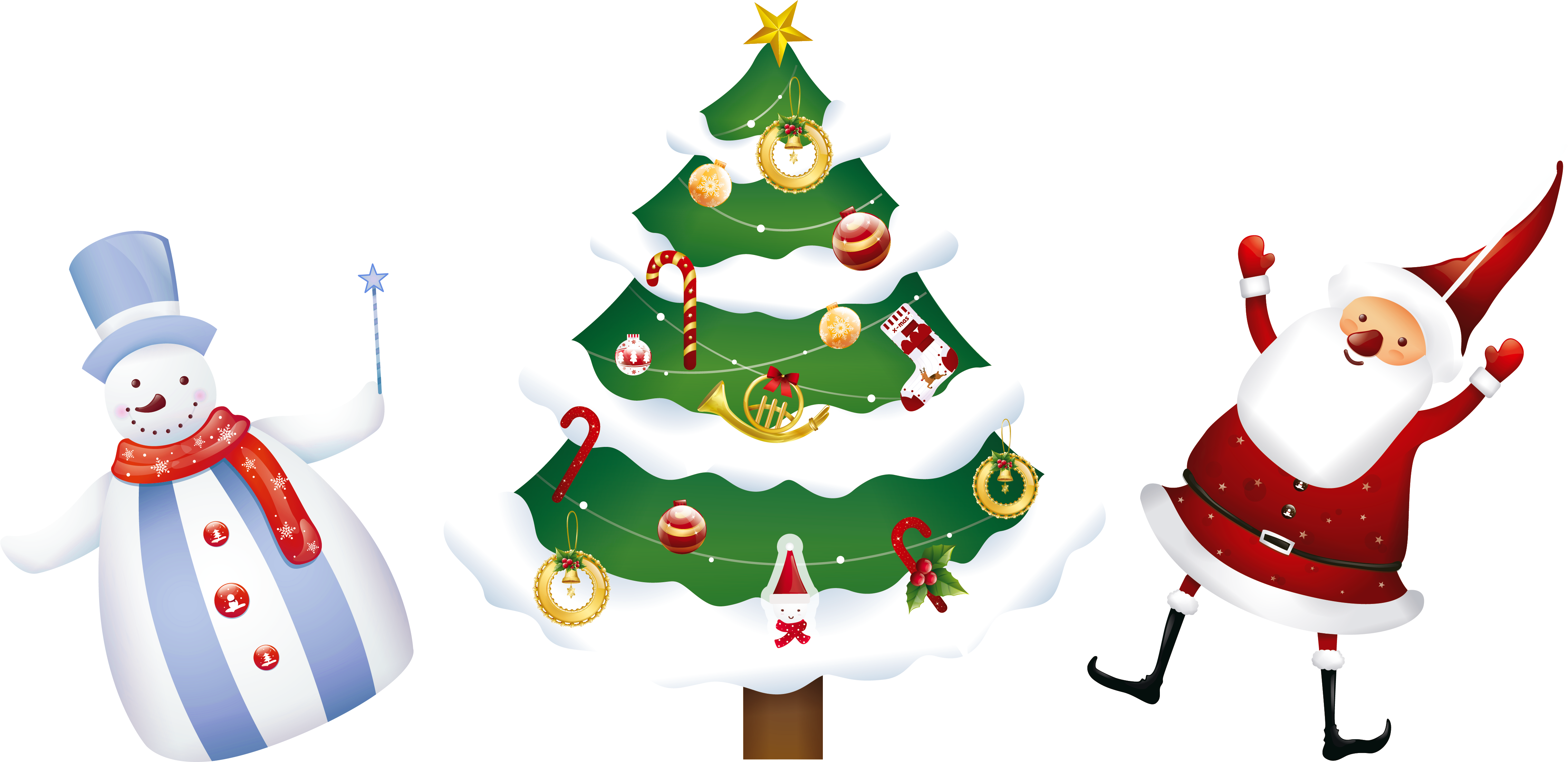Christmas Tree Clipart Snowman - Father Christmas Transparent Background (4540x2245), Png Download