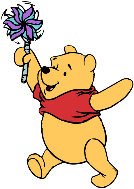 Winnie The Pooh Running With A Pinwheel - The Walt Disney Company (460x647), Png Download