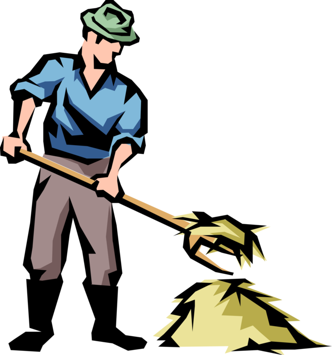 Vector Illustration Of Farmer With Pitchfork And Hay - Work On Farm Clipart (656x700), Png Download