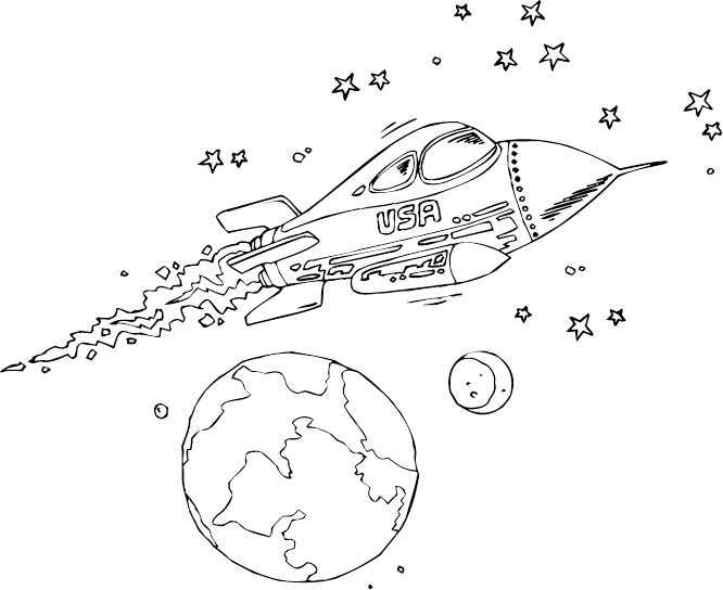 Usa Rocketship - Rocket Ship Coloring Pages (666x544), Png Download
