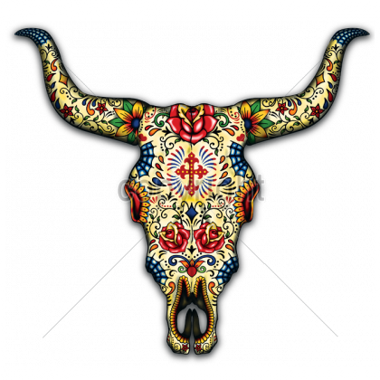 Day Of The Dead Animals - Sugar Skull Longhorn Skull (420x420), Png Download