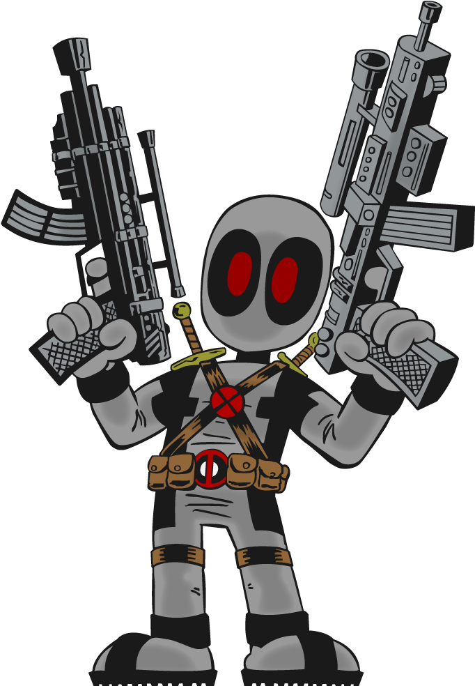 Whats That Comic With The Red Team, The Yellows, And - Deadpool Cartoon Guns Decal (700x1000), Png Download