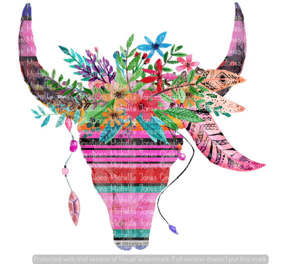 Serape Bull Skull - Tee Mandala (600x533), Png Download