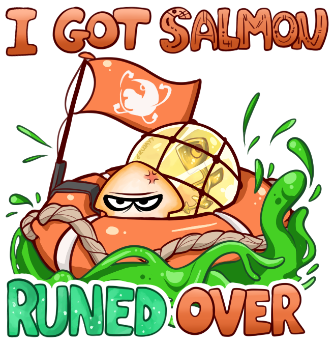 I Got Salmou 내 Runed Over Splatoon 2 Food Text Clip - Splatoon 2 Salmon Run (708x708), Png Download