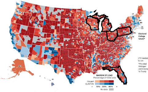 Where And How Donald Trump Beat Hillary Clinton - Trump Clinton By County (490x311), Png Download