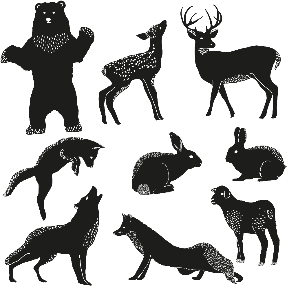 Transparent Black Silhouette Of Wild Forest Animals - Black And White Deer Tote, Adult Unisex, Natural (1024x1024), Png Download