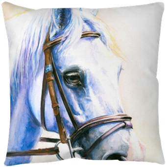 Gray Horse Watercolor Painted - Designart 'blue Horse With Bridle' Painting Print (400x400), Png Download