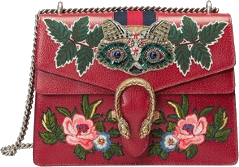 Moodboard Bag Gucci Flower Gold Red Png Sticker Freetoe - Gucci Dionysus Embroidered Shoulder Bag, Red (1024x1024), Png Download