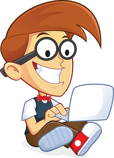 3cs Computer Repair Geek With His Laptop - People Reading Cartoon (397x550), Png Download