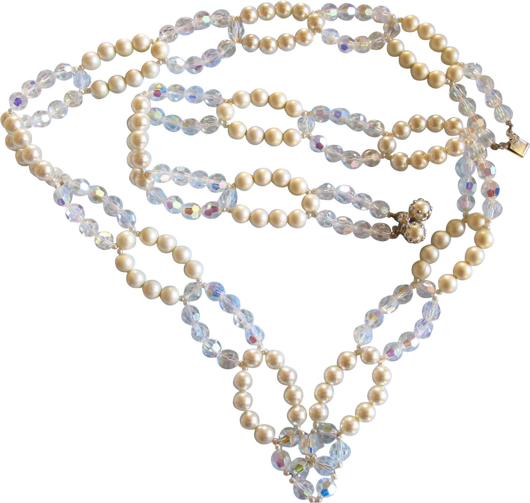 Vintage Vendome Faux White Pearl And Crystal Long Necklace (1847x1847), Png Download