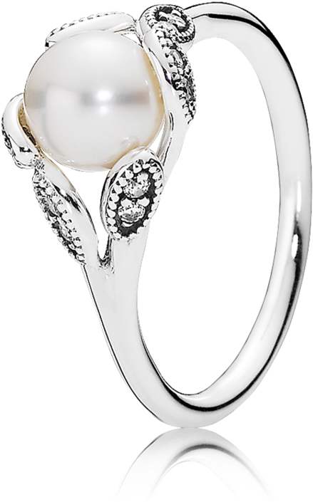 Luminous Leaves, White Pearl & Clear Cz - Pandora Luminous Leaves Pearl Ring (1000x1000), Png Download