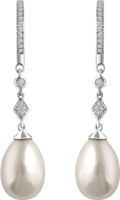 Classic Pearls 14k White Freshwater Cultured Pearl - Earring (537x898), Png Download