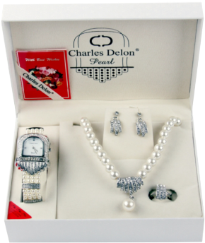 Designer Charles Delon Zircon And White Pearl Watch - Gf Gift (380x380), Png Download