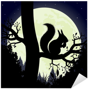Silhouette Of The Squirrel On The Background Of The - Moon Squirrel (400x400), Png Download