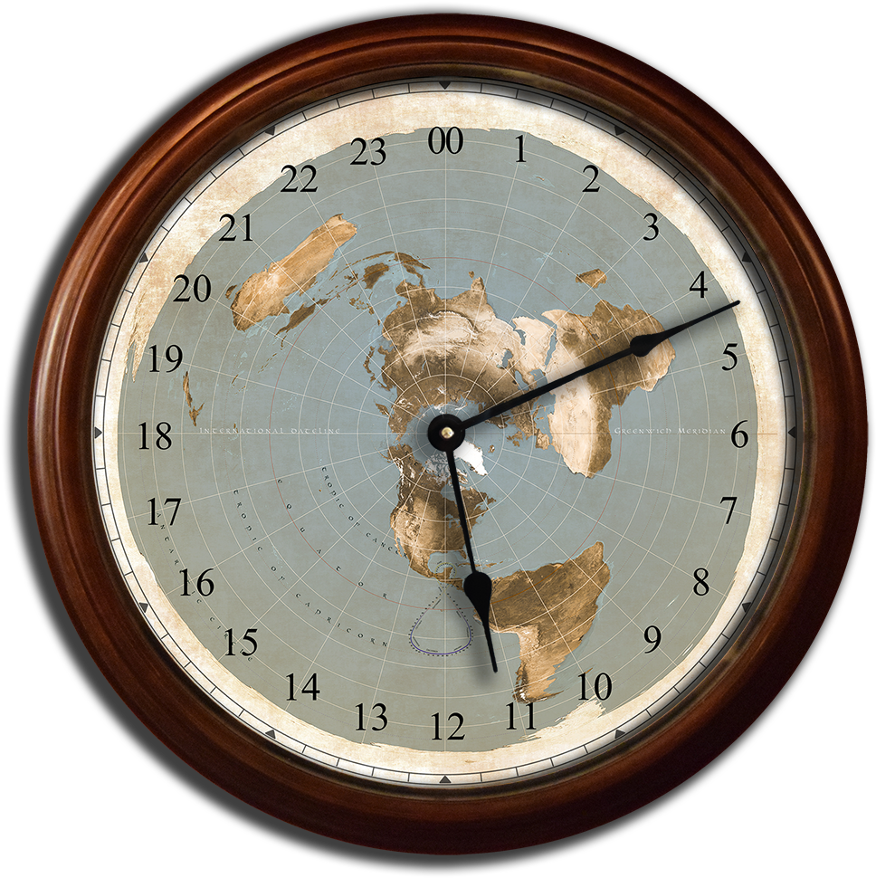 18″ Large Flat Earth Wall Clock - Flat Earth Clock (999x987), Png Download