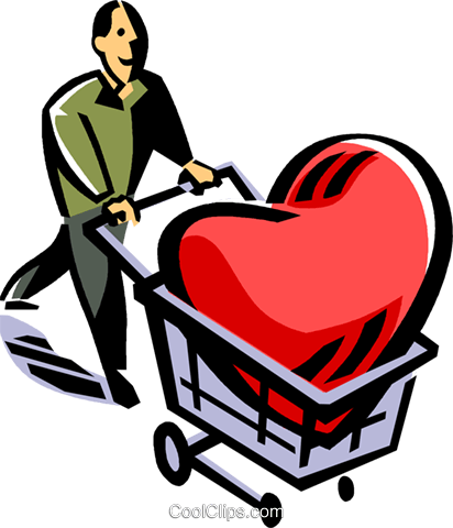 Homem Com Um Coração Em Um Carrinho De Compras Livre - Clip Art (412x480), Png Download