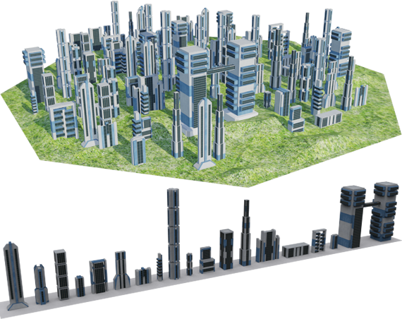 Futuristic Towers 3d Model Low-poly Obj Mtl 3ds 1 - Futuristic Low Poly City (570x452), Png Download
