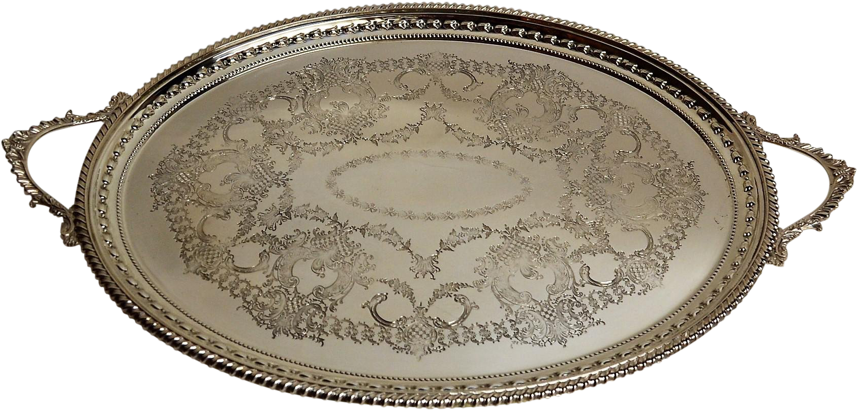 Antique English Silver Plate Serving Tray - Platter (1872x894), Png Download