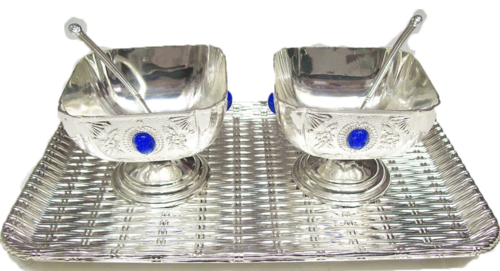 Silver Bowl Set With Tray - Modern Silver Tray (500x271), Png Download