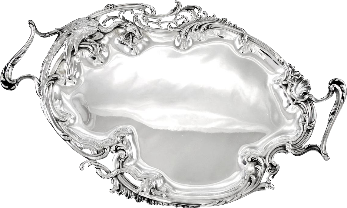 Unique Antique French Sterling Silver - Rococo Tray (1145x1145), Png Download
