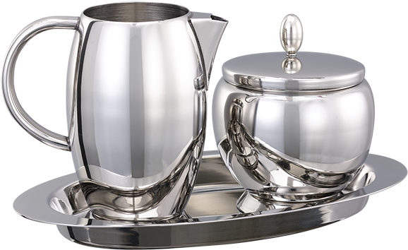 Creamer, Sugar Bowl, Tray - Sugar Cream Set Metal (600x600), Png Download