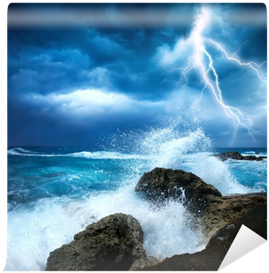 Go To Image - Lightning Ocean Canvas Wall Art 2 Piece Painting (400x400), Png Download
