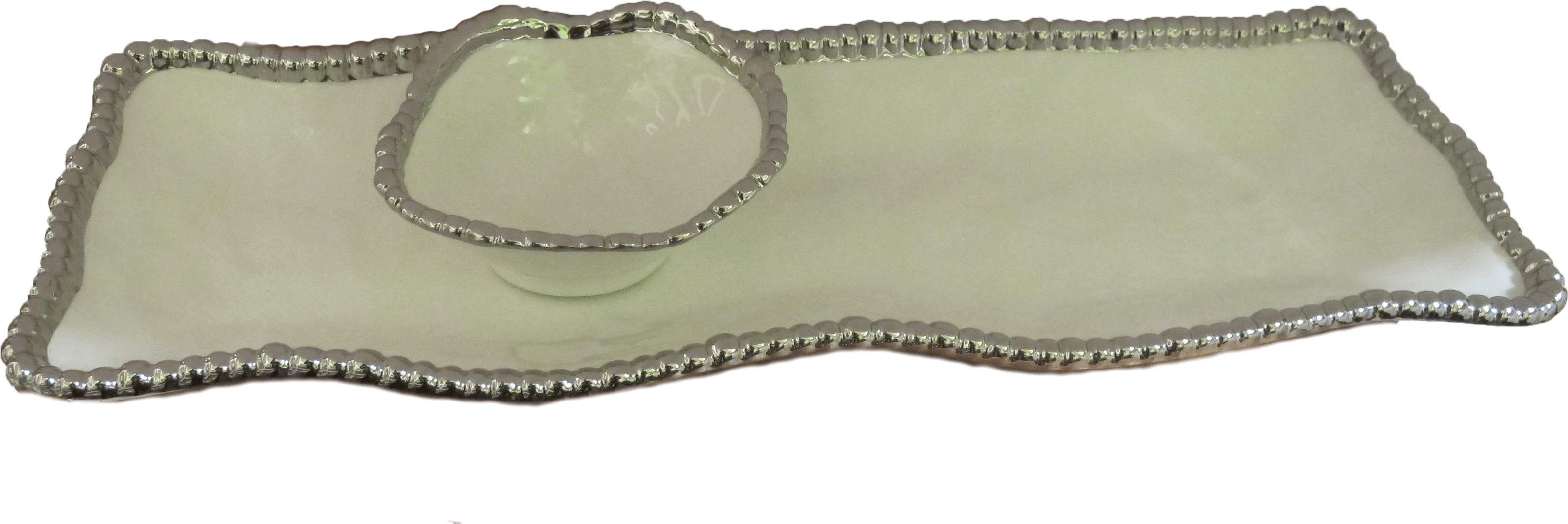 White & Silver Long Serving Tray With Bowl - Coin Purse (3648x2736), Png Download
