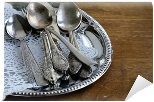 Vintage Cutlery With Old-fashioned Napkin On A Silver - Klasik Çatal Bıçak Takımı (400x400), Png Download