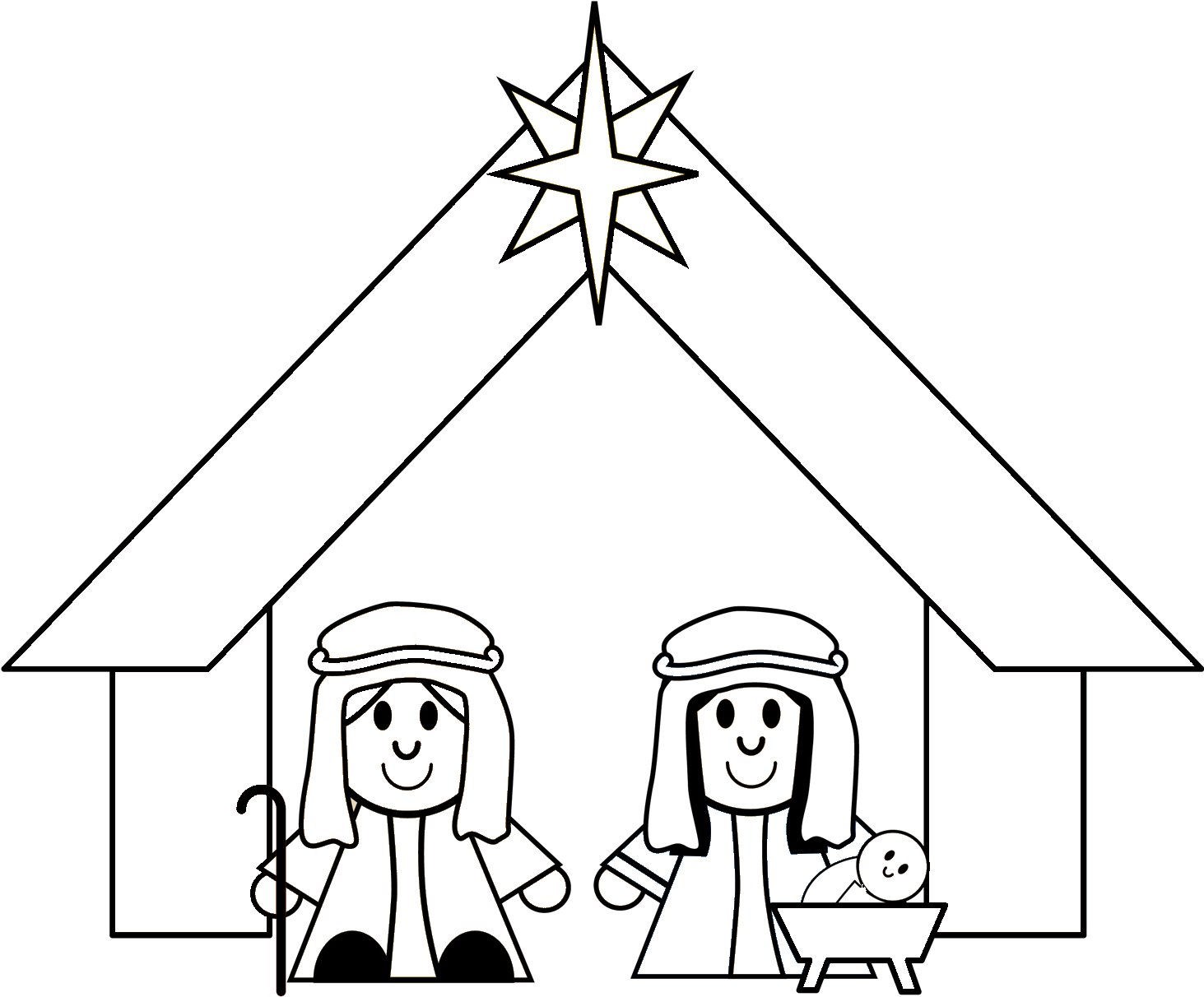 Manger Scene Outline Nativity (1540x1258), Png Download