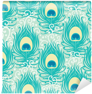 Peacock Feathers Vector Seamless Pattern Background - Peacock Feather Borders Hd (400x400), Png Download