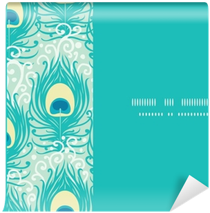 Peacock Feathers Vector Frame Horizontal Seamless Pattern - Pfau Versieht Muster Mit Federn Postkarte (400x400), Png Download