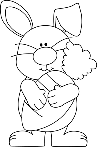 Black And White Bunny With A Giant Carrot Clip Art - Easter Bunny White And Black (330x500), Png Download