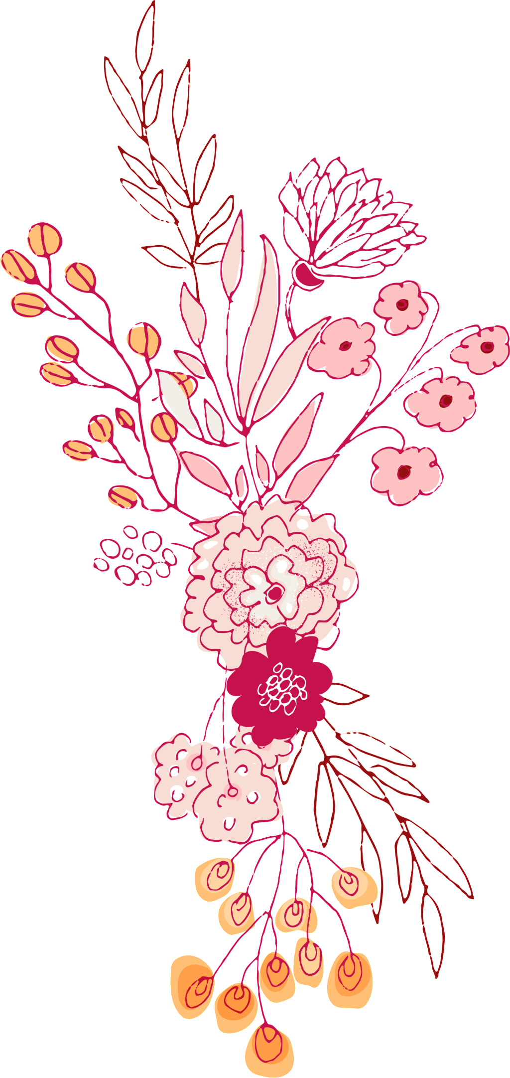 Hand Drawn Illustration Decorative Flower Png Transparent - Portable Network Graphics (1024x2163), Png Download