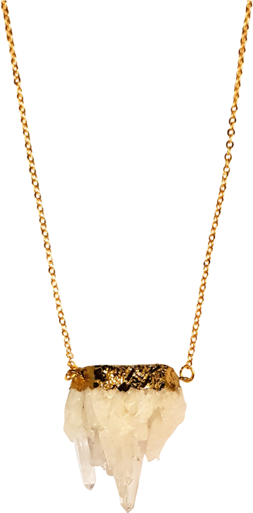 Crystal Rock Pendant On Gold Chain Necklace - Necklace (683x1024), Png Download