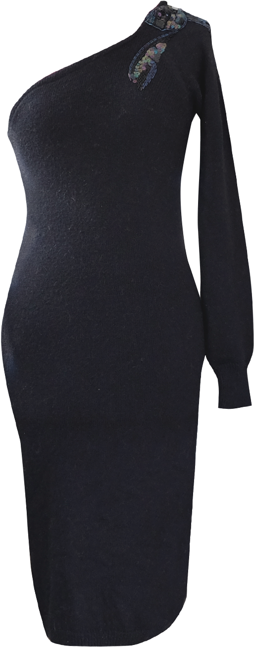 One Shoulder Sweater And Sequin Dress By British Steele - Little Black Dress (831x1413), Png Download