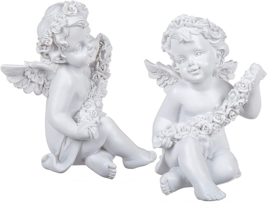 Ángel De Poliresina Sentado Con Corona De Rosas Blancas - Rose (945x709), Png Download