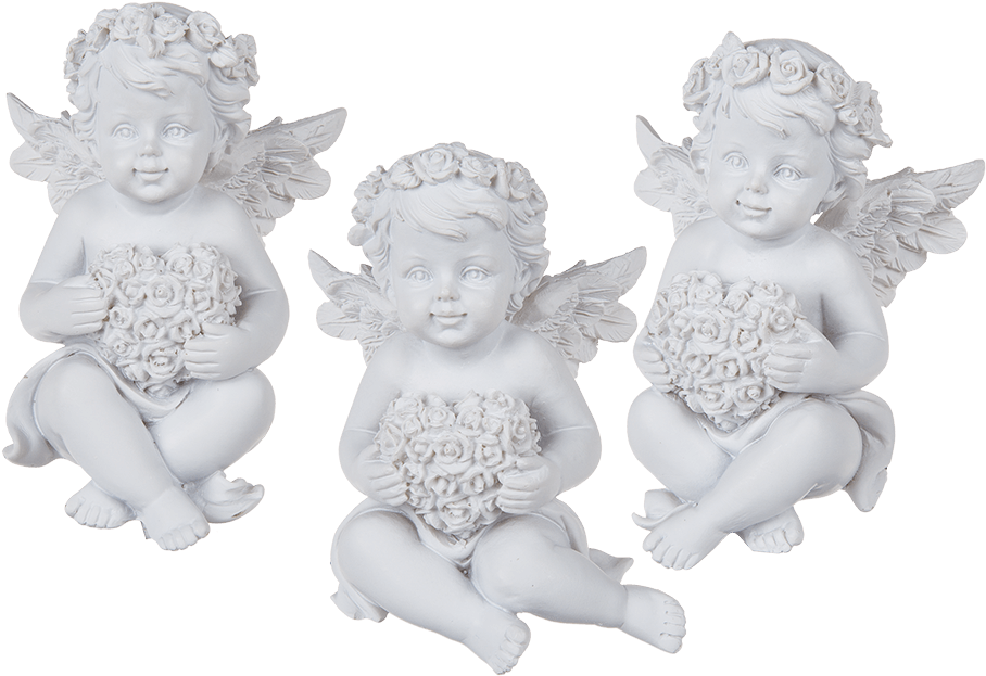 Ángel De Poliresina Sentado Con Corona De Rosas Blancas - Heart (945x709), Png Download