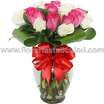 Florero De Rosas Bicolor Fiucsia Y Blancas - Mexico City (600x528), Png Download