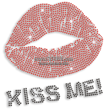 Kiss Me With Sexy Red Lips Iron-on Rhinestone Transfer (450x450), Png Download