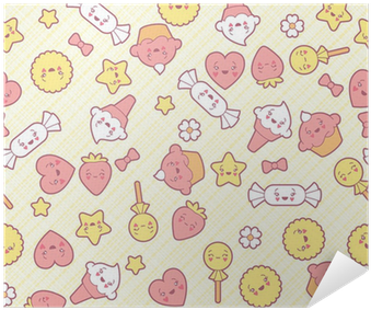 Seamless Kawaii Pattern With Cute Cakes - Kawaii Candy Full Background (400x400), Png Download