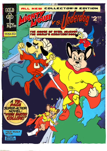 Mighty Mouse Versus Underdog - Cartoon (454x640), Png Download